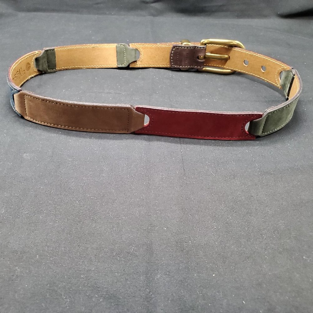 Fossil Multi-Colored Link Genuine Leather Belt Size Medium
